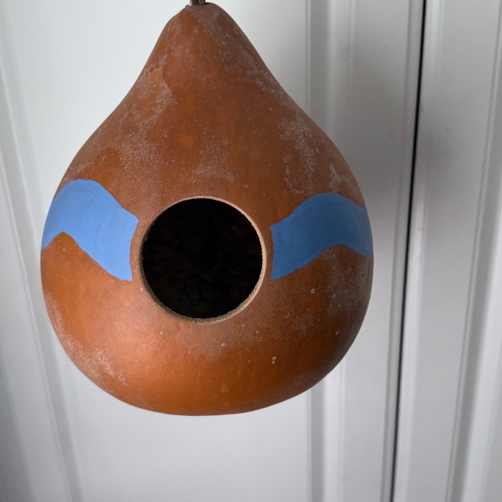 Handcrafted Gourd Birdhouse with Blue Accents